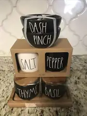 Rae Dunn Black THYME BASIL PARSLEY DILL, SALT PEPPER, PINCH DASH wood Lid Tray