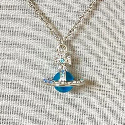 Vivienne Westwood Necklace Pendant Tiny Orb Silver Blue No Box Jewelry