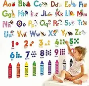 DECOWALL DS-8044 Animal Alphabet Numbers Colour Decals Stickers kids peel and stick removable for room décor letters ABC classroom playroom decorations educational bedroom nursery
