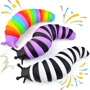 Cevioce Fidget Slug Toy, 3Pcs Cute 3D Articulated Stress Relief & Hand Strengthening Sensory Toy - Mixed Colors, All Ages