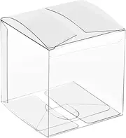 Lucky Monet 25/50/100 Packs Clear Gift Boxes, Clear PVC Plastic Boxes Transparent Packing Box Favor Square Boxes for Thanksgiving, Christmas, Wedding, Party, Birthday, Jewelry (4"x4"x4", 100 Pack)