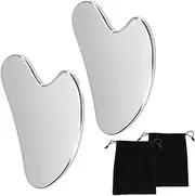 2 Pieces Stainless Steel Gua Sha Facial Tools,Gua Sha Massage Tool for Facial Microcirculation, Toxins, Wrinkles and Boost Radiance of Complexion