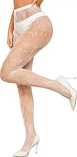 [Gulinala] Women Tights Patterned Fishnet Stockings Lace Tights Leggings Pantyhose, White, One Size