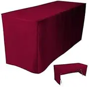 1 Pc 6 Feet Burgundy/Marron Fitted Open Back Rectangular 3 Sided Table Cloth 72 inch X 30 inch Polyester Washable Fabric Table Cover Wedding Banquet Trade Show Fair DJ Event Vendor Booth