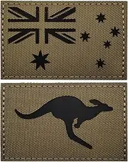 [YOYUMI] Patches Australia Kangaroo Flag Patch, Nylon Fabric Infrared Reflective Military Tactical Morale Emblem Hook and Loop, Pack of 2 (Khaki)