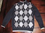 New Navy Blue/Grey Argyle half zipper Sweater Size 5/6 EASTER