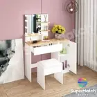 Dressing Table Stool Set Vanity Makeup Jewellery Mirror Cabinet LED Bulbs White