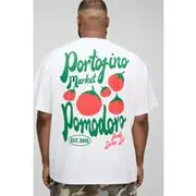 Mens White Plus Tomato Graphic Oversized T-Shirt