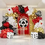 Casino Theme Party Decorations - Las Vegas Themed Balloons Arch Kit for Night Poker Birthday - White, Red, Black, Metallic Gold