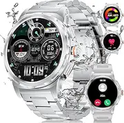 LIGE Smart Watch for Men(Answer/Make Calls), 1.43" AMOLED Military Smart Watch with 123+ Sports Modes, IP68 Waterproof 3 Straps Fitness Tracker for Android iOS,Silver