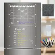 Qidexin Acrylic Magnetic Dry Erase Board Calendars for Fridge, Refrigerator Dry Wipe Plate Calendar, with 6 Marks and White Magnetic Pen Box, Reusable Acrylic Calendar