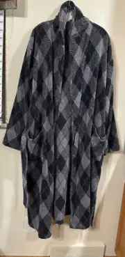 Knightsbridge NWT Mens Robe Plush Terry Bathrobe Vtg NOS OSFM Belted Black Plaid