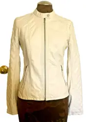 New w/ Tags Wilson Leather White Cotton Vegan Leather Jacket Size XS