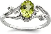 [JewelryWeb] 925 Sterling Silver Polished Rhodium Plated Diamond and Peridot Oval Ring 2mm Wide Band Style-Ring for Women
