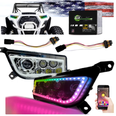 RZR LED Headlight Halo RGB Polaris XP Turbo 1000, 900, General (CHROME RGB Halo)