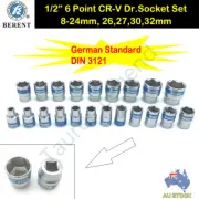 21PC 1/2" Drive German Standard Socket Set Metric (8-24mm, 26,27,30,32mm)