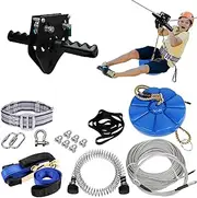 30m Zip Line Kit for Kids Adults.Up to160kg, Updated Rust Proof Removable Design Trolley and Thickened Seat with Zipline Spring Brake and Safety Harness, Quick Tighten Zipline for Backyard Outdoor