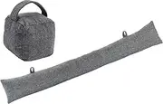 Nicola Spring Door Stop & Draught Excluder Set - Grey - 2pc - Herringbone Indoor Decorative Weighted Door Wedge and Interior Wind Stopper Snake Air Seal for Home, Office