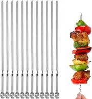 12PCS Flat Metal BBQ Skewers 14 Stainless Steel Kebab Sticks for Grilling - 12 Pack