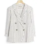 ANTHROPOLOGIE Dolan Left Coast Anna Double Breasted Striped Blazer Linen Medium