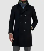 Nautica Men's Black Wool Classic-Fit Double Breasted Overcoat Jacket Size 42S.