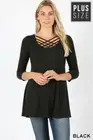 Plus Size Lattice Tunic Top Black 2XL