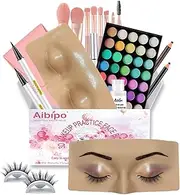 Makeup Mannequin Face Board With Kit - 3D Silicone Half Face for Eyelash and Eye Shadow Practice - For Students and Beginners (White)