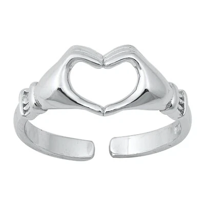 Hand Heart Toe Ring 925 Sterling Silver 7mm Adjustable Band