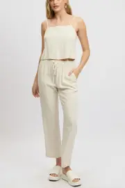 Beige Tapered Pants Elasticated Waist - Size 16XL, Women's Slim Pant