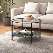 Glass Coffee Table for Living Room Modern Accent Side Table, Glass Top Metal Frame Tea Table, Black and Transparent 70 cm Tempered Glass