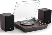 Record Player, 3 Speed Turntable with Two 15W External Speakers, Bluetooth Input, Aux-in, USB Playback& LP-MP3 Recording, Vintage Vinyl Player, Dark Brown Wood