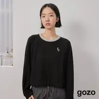 在飛比找momo購物網優惠-【gozo】gozo鳳梨紋剪接袖鬆緊造型上衣(兩色)