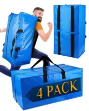 Heavy Duty Moving bags Storage Totes 4PCS| Extra Large Blue Packing Bags Back...