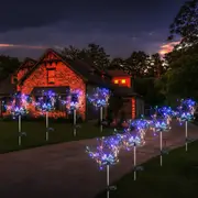 Solar Pathway Lights 4Pcs 120LED Solar Powered Ground Plug Firework Light Waterproof Copper Wire Light Garden Decoration Light Christmas Decoration Light -Multicolor