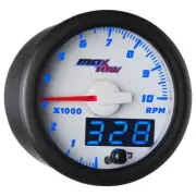 MaxTow 52mm White & Blue Double Vision Tachometer Gauge Kit 10,000 RPM MT-WBDV10