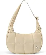 [WESTBRONCO] Small Puffer Crescent Shoulder Bag for Women, Nylon Quilted Shoulder Purses, Puffy Handbags with Adjustable Strap