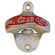 Cast Iron Pepsi Cola Silver & Red Wall Mounted Bottle Opener - NEW