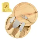 4 Piece Cheese Knives Set With Wooden Cutting Block Board Fork Knife