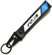 Motorcycle Metal Key Holder Chain Tag With Stamp Logo Nylon Rope Compatible With Yamaha YZF R3 YZFR3, Black