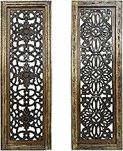 TUP The Urban Port Floral Hand Carved Wooden Wall Panels, Assortment of Two, Rustic Brown