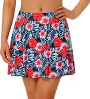 [Turnhier] Womens Swim Skirt High Waisted Ruffle Tummy Control Tankini Swimsuit Bathing Suit Bottoms with Pockets