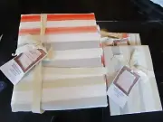 West Elm Watercolor stripe king duvet 2 king shams orange tan gray New
