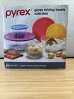 NEW PYREX 8 Pc. Clear Sculpted Glass Mixig Bowl Set W/ Lids NIB