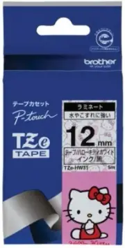 P-touch laminated tape TZe-HW31 width 12mm black letters / Hello Kitty white