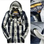 跩狗嚴選 極度乾燥 SUPERDRY HUNTSMAN 重磅 棉 藍白格 襯衫 連帽外套 帽子可拆 重磅夾克