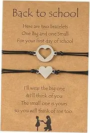 [SOESFOUFU] Back to School Heart Charm Matching Bracelets Mother Daughter Set Stainless Steel Bracelets