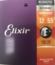 Elixir 11052 Nanoweb 80/20 Bronze Acoustic Guitar Strings UPC 733132110520