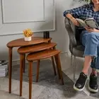 Solid Wood Nesting Tables Set of 3, Half Circle Mid-Century Modern Coffee Tables