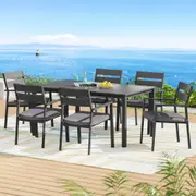1 Set of 7PCS Gardeon Outdoor Dining Set Aluminum Table Chairs Setting Black