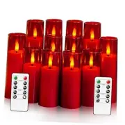 Flickering Flameless Candles, Battery Operated Acrylic LED Pillar Red-12